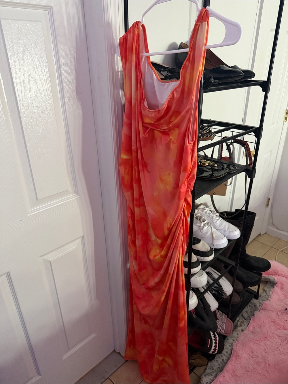 SHEIN Red and Yellow Tie-Dye Maxi Dress